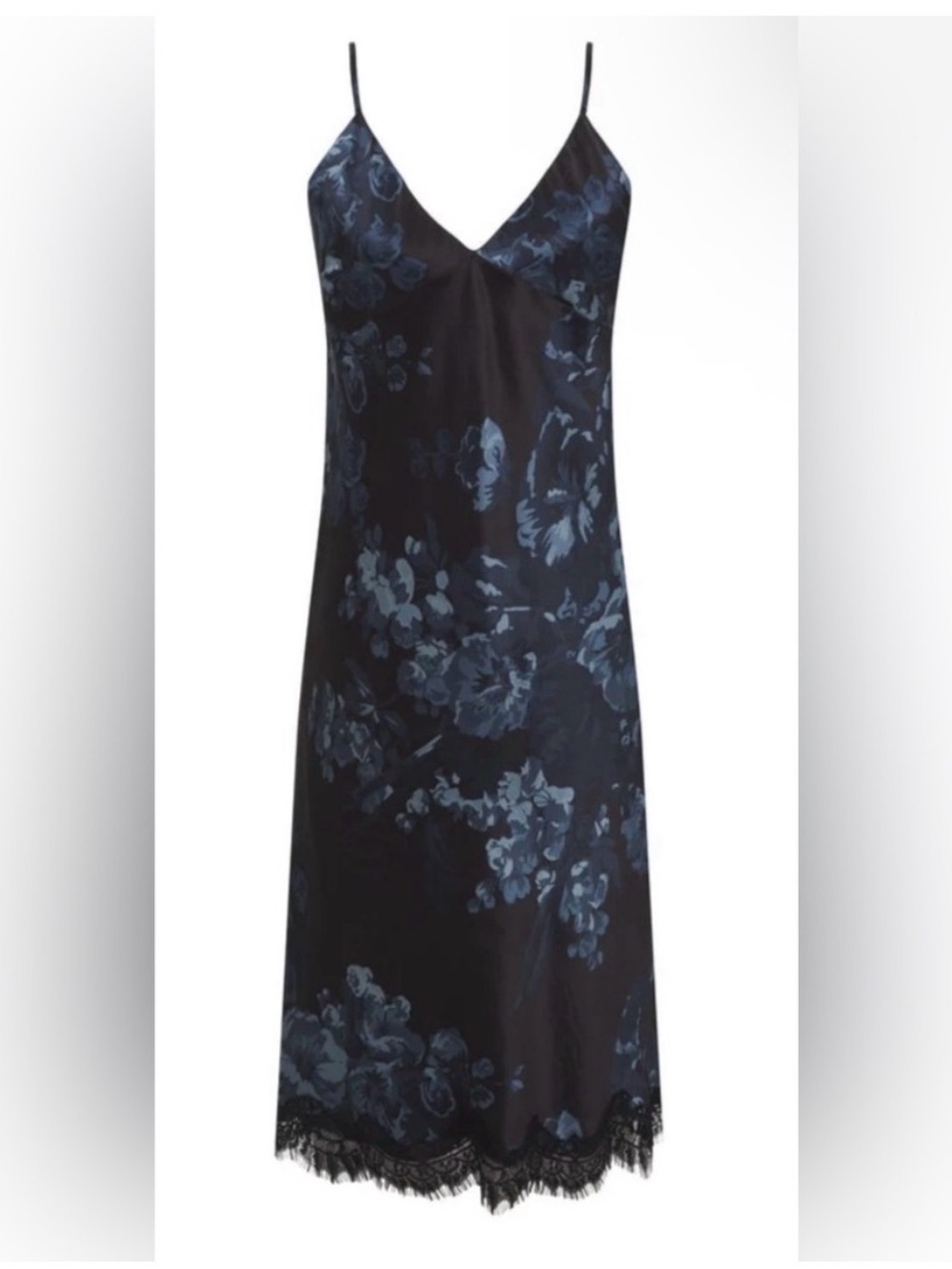 Gold Hawk NWT Chloe Slip Dress - Denim Bloom on Black, Size L